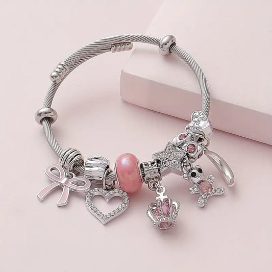 Elegant Luxury Stainless Steel Bangle With Charms