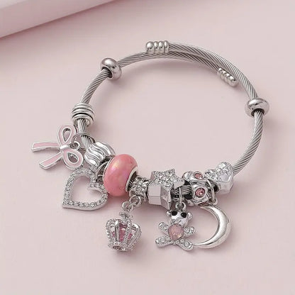 Elegant Luxury Stainless Steel Bangle With Charms